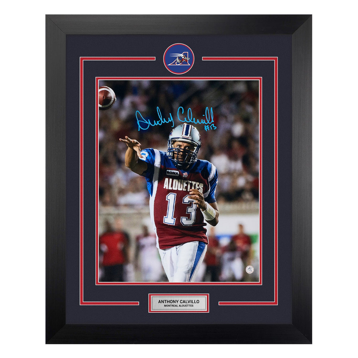 Anthony Calvillo Signed Montreal Alouettes Logo Grey Cup 26x32 Frame product image 1, provided for visual reference and