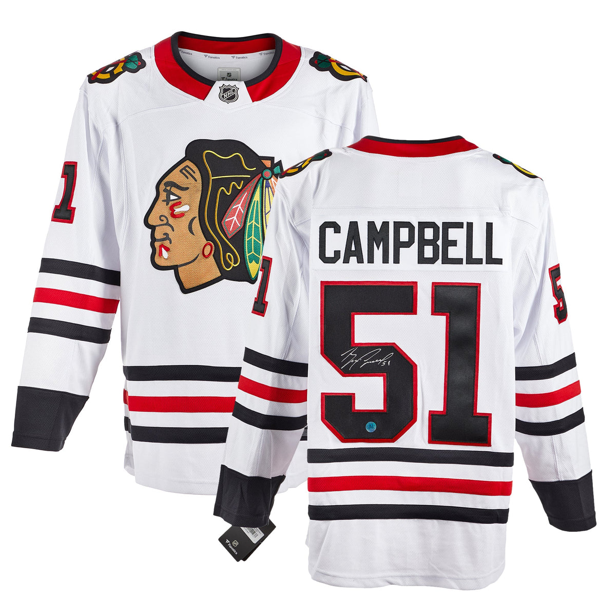 Brian Campbell Signed Chicago Blackhawks White Fanatics Breakaway Jersey product image 3, provided for visual reference and