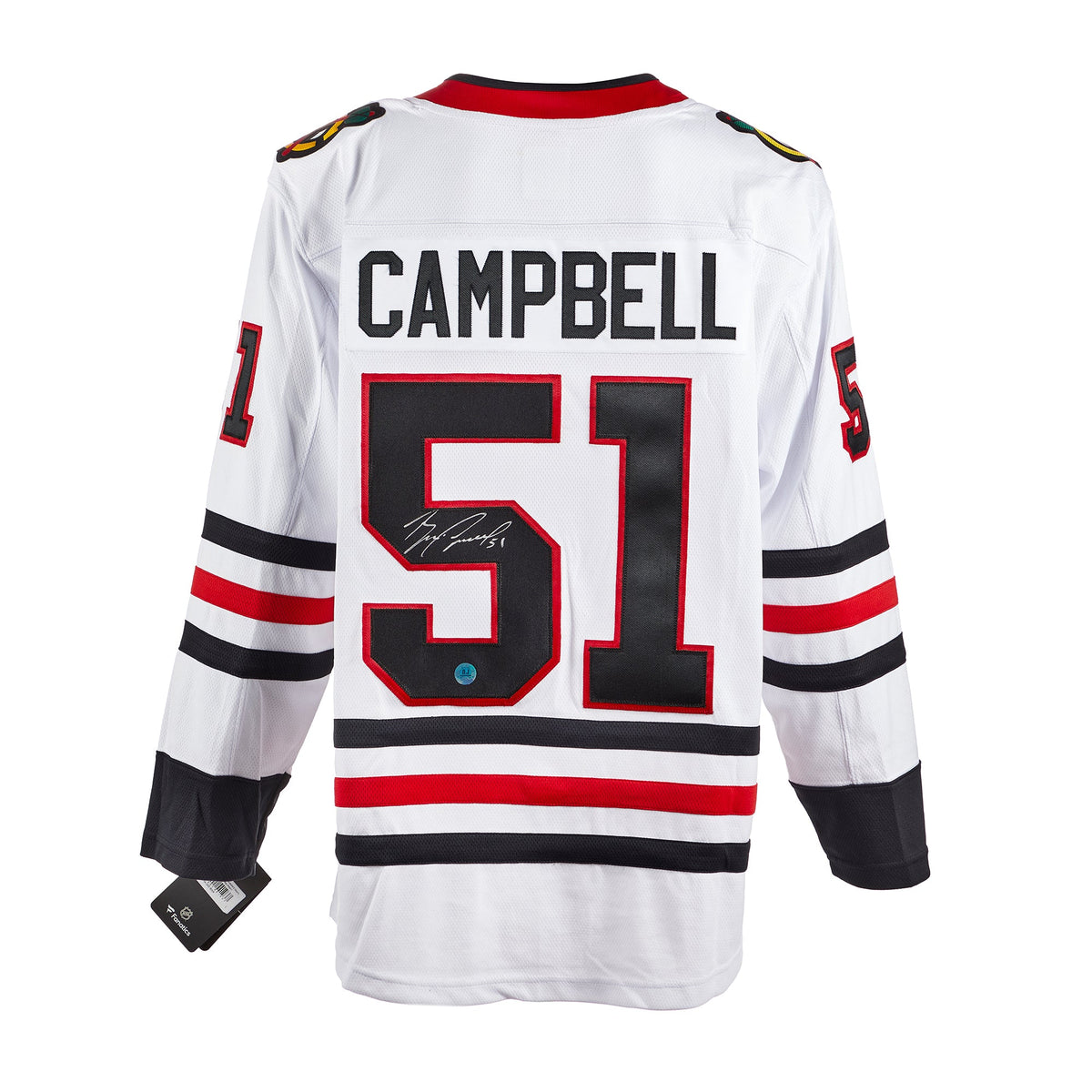 Brian Campbell Signed Chicago Blackhawks White Fanatics Breakaway Jersey product image 1, provided for visual reference and