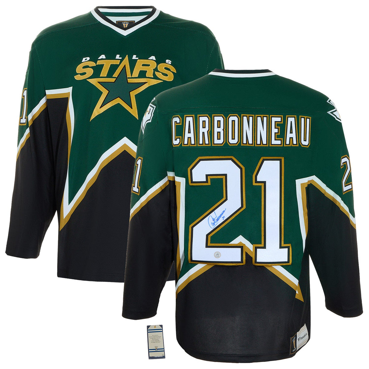 Guy Carbonneau Autographed Dallas Stars Fanatics Throwback Jersey product image 3, provided for visual reference and product