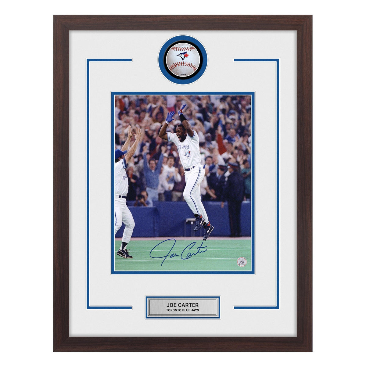 Joe Carter Autographed Toronto Blue Jays Baseball Logo 20x26 Frame product image 1, provided for visual reference and
