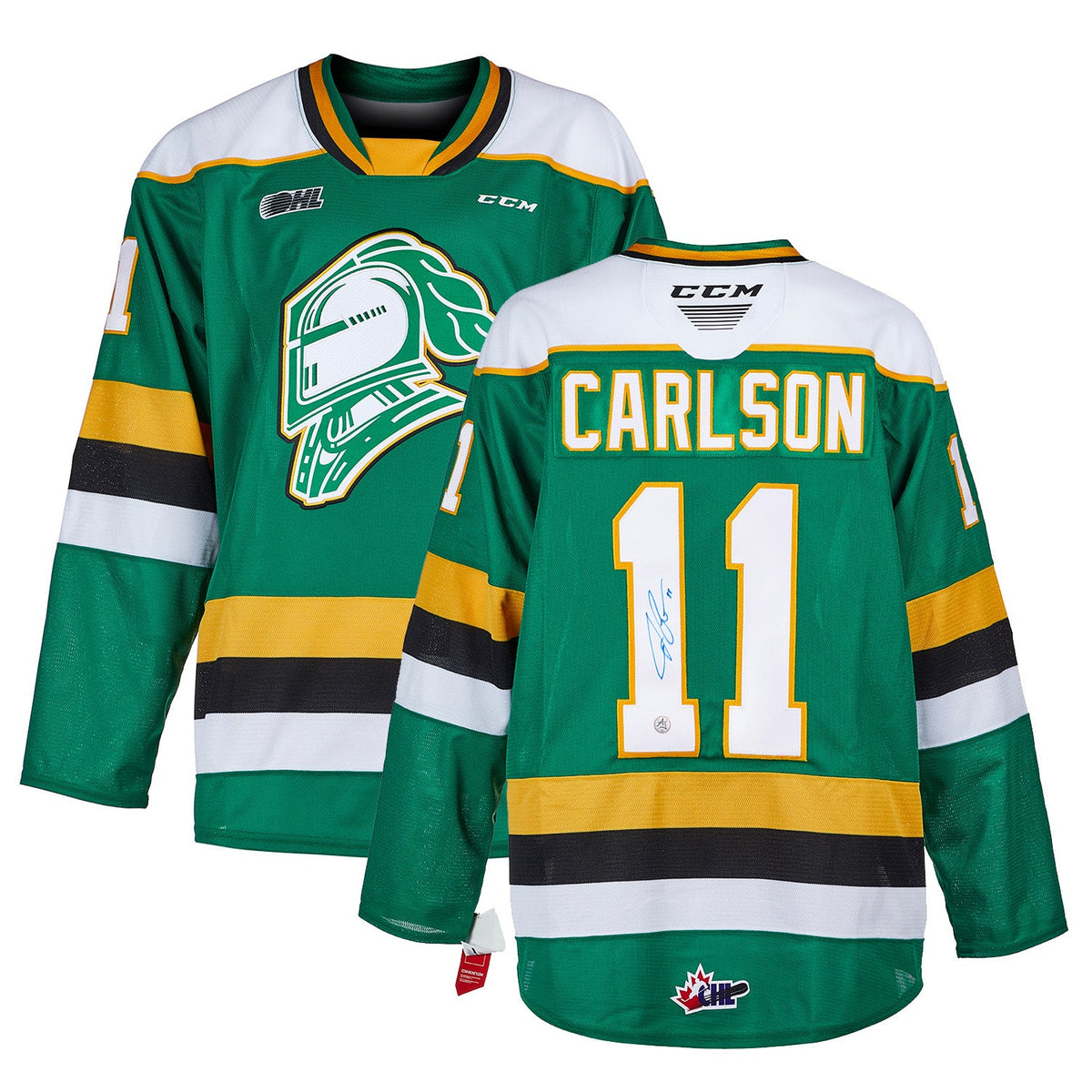 John Carlson London Knights Autographed CHL CCM Jersey product image 3, provided for visual reference and product detail