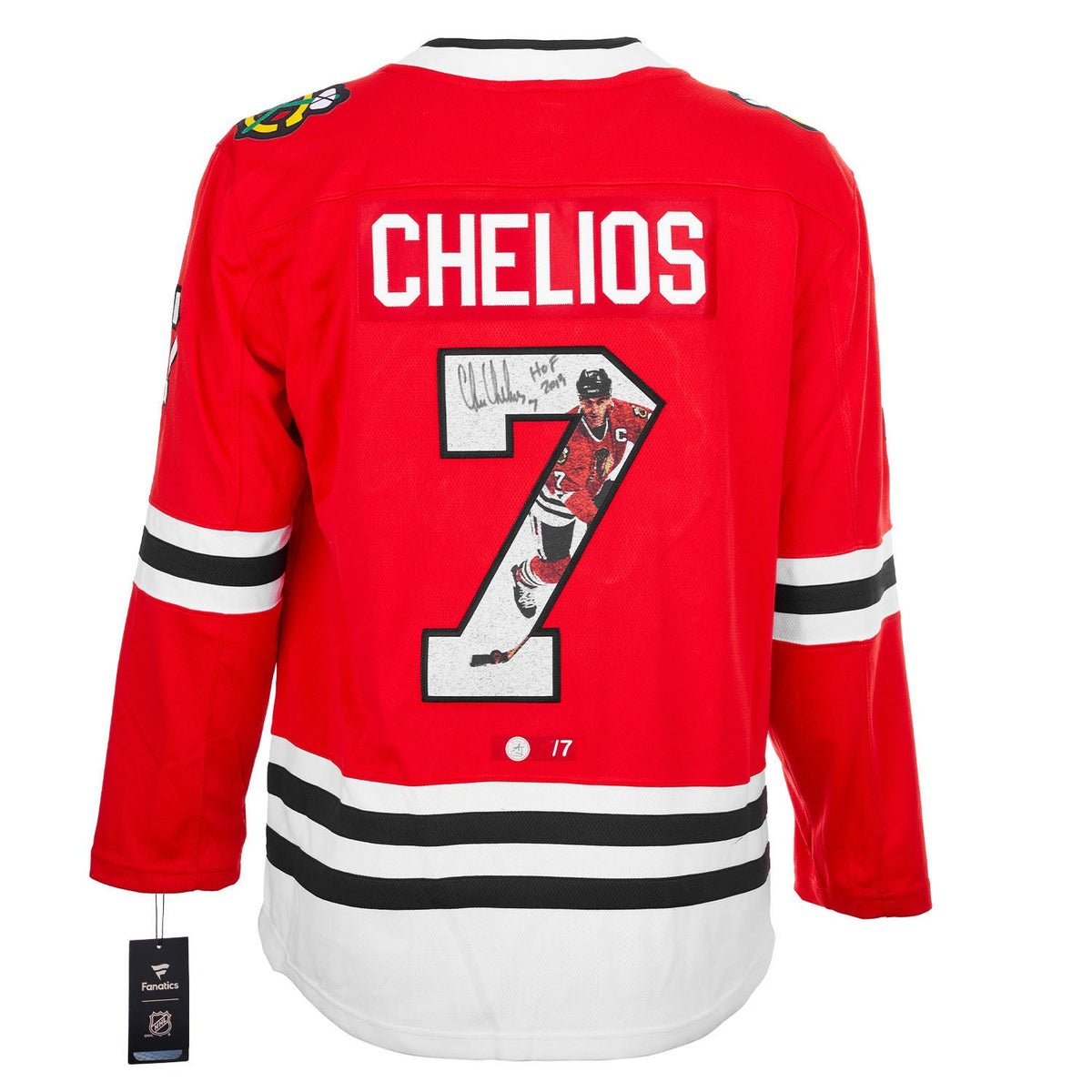 Chris Chelios Signed Chicago Blackhawks Graphic Art Fanatics Jersey #/7 product image 1, provided for visual reference and