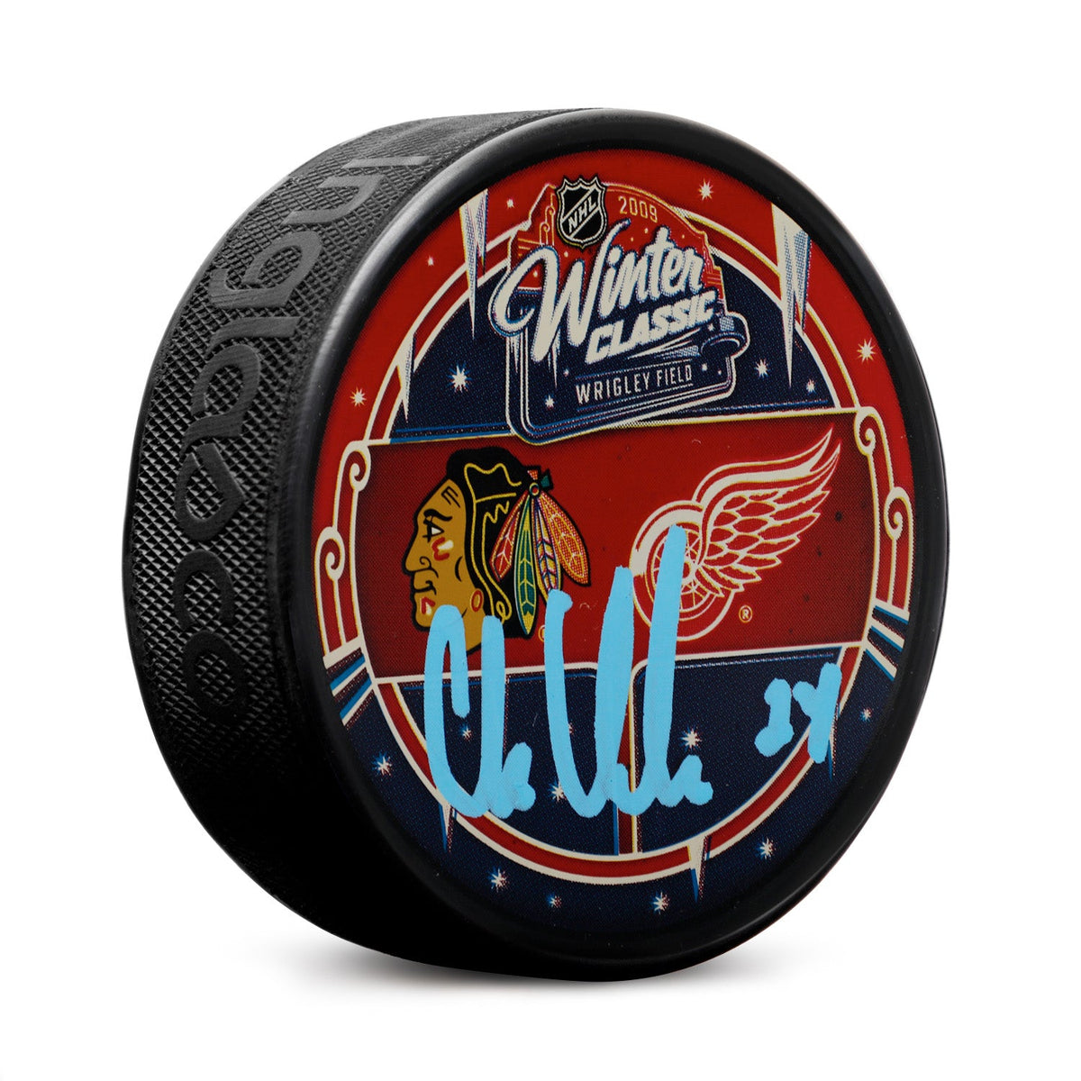 Chris Chelios Signed Detroit Red Wings 2009 Winter Classic Souvenir Puck product image 1, provided for visual reference and