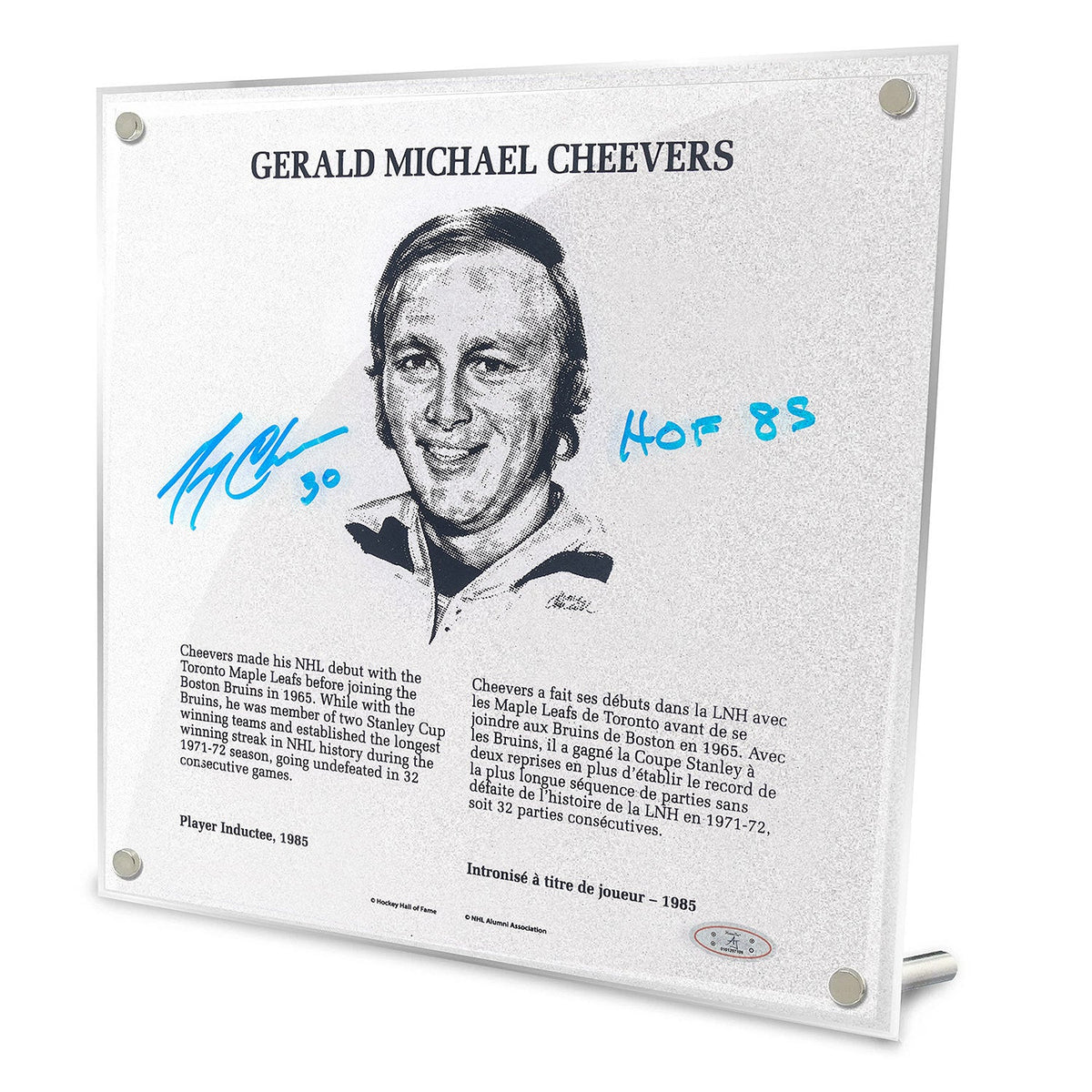 Gerry Cheevers Signed Replica Hockey Hall of Fame Plaque With HOF Note product image 1, provided for visual reference and