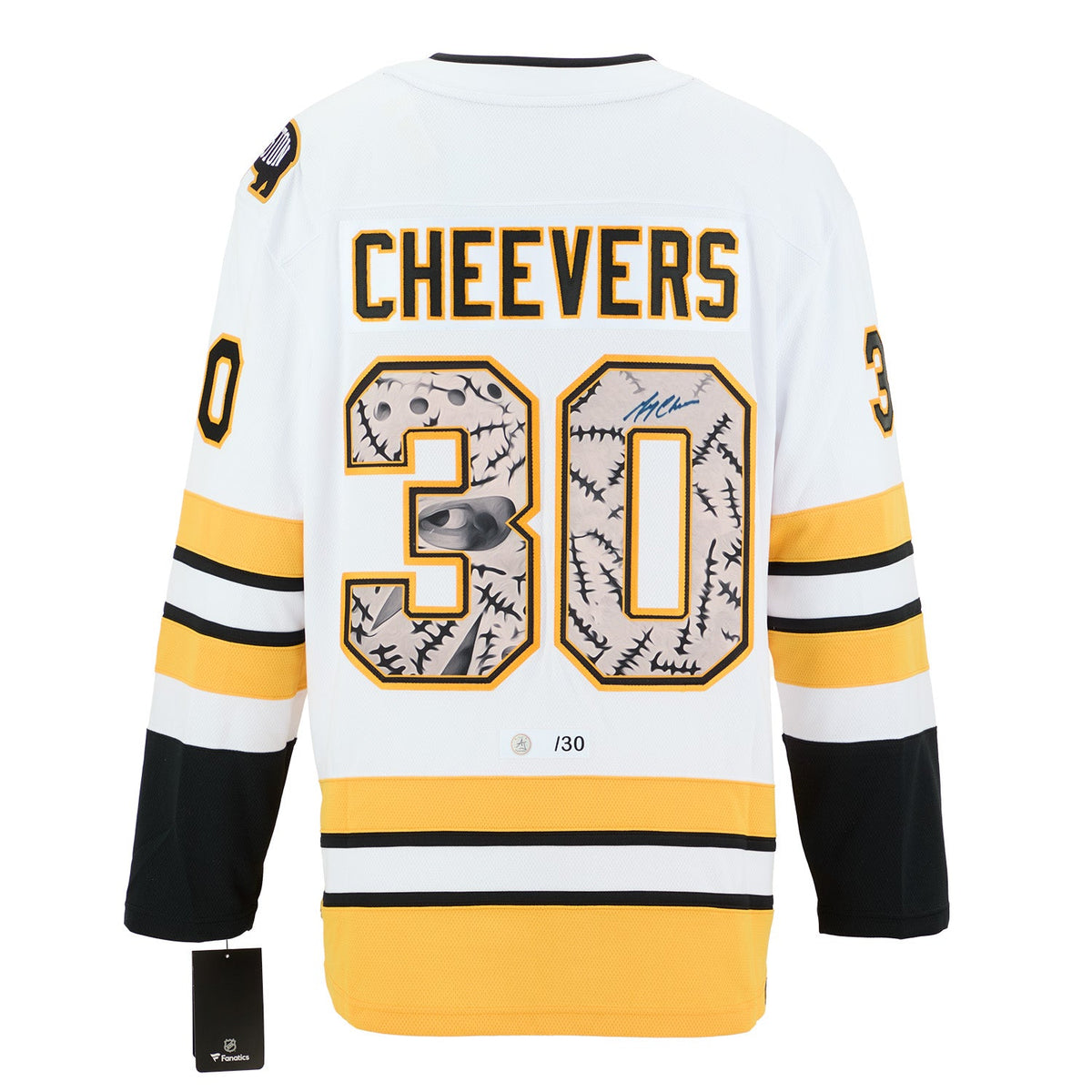Gerry Cheevers Signed Boston Bruins Stitched Mask Art Jersey #/30 product image 1, provided for visual reference and product