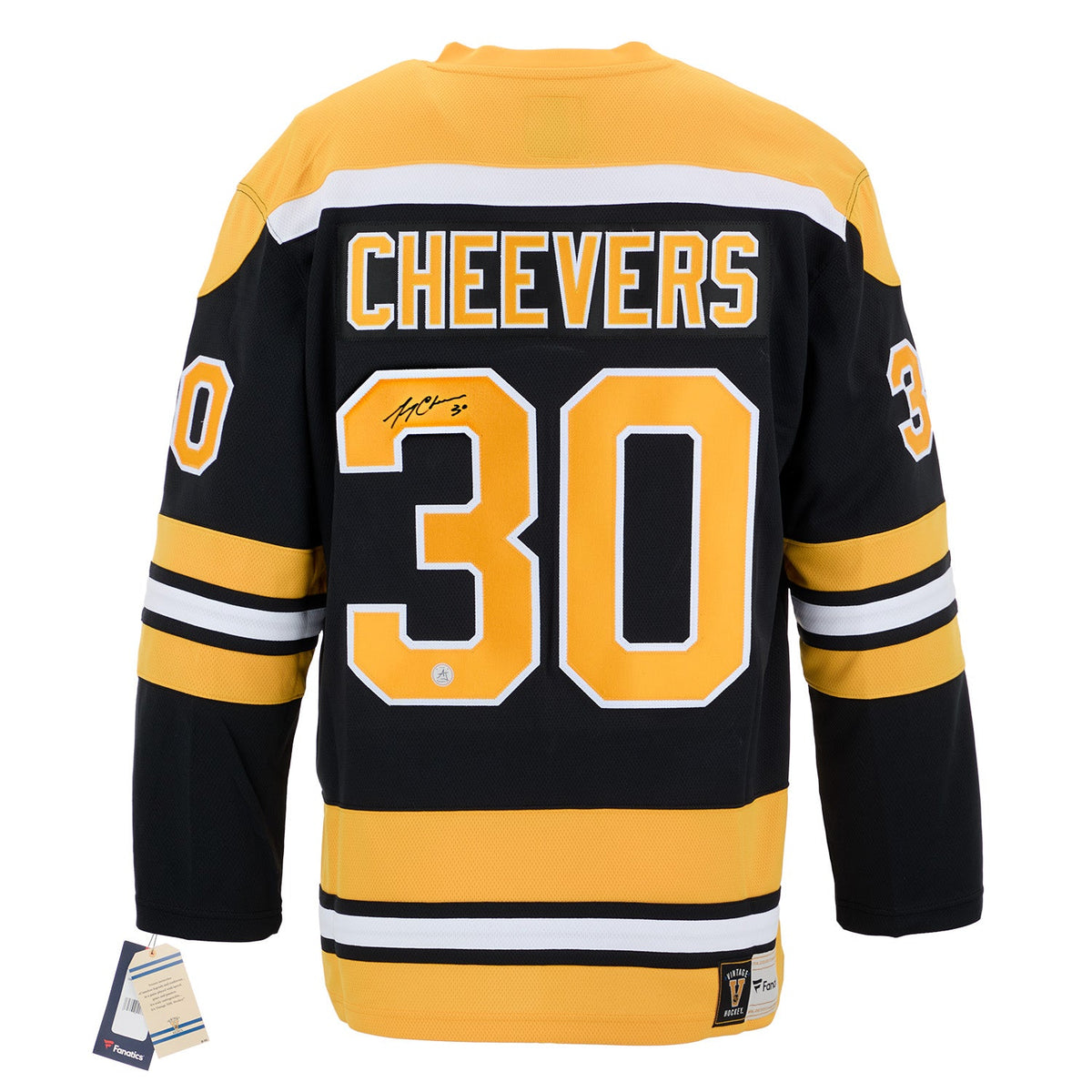 Gerry Cheevers Autographed Boston Bruins Fanatics Throwback Jersey product image 1, provided for visual reference and