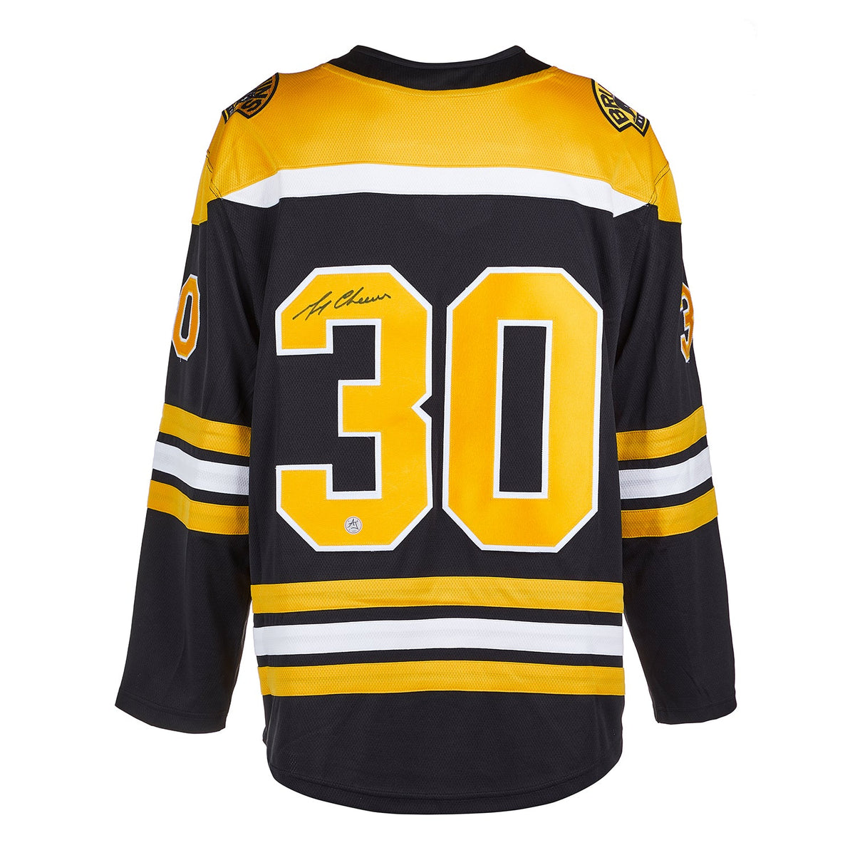 Gerry Cheevers Autographed Boston Bruins Fanatics Breakaway Jersey product image 1, provided for visual reference and
