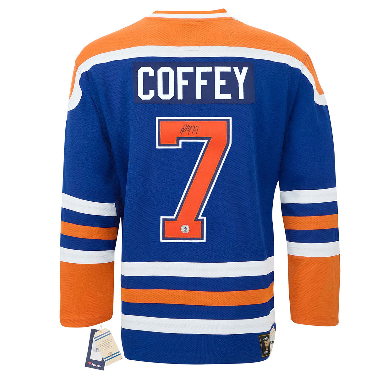 Paul Coffey Signed Edmonton Oilers Fanatics Throwback Jersey product image 1, provided for visual reference and product