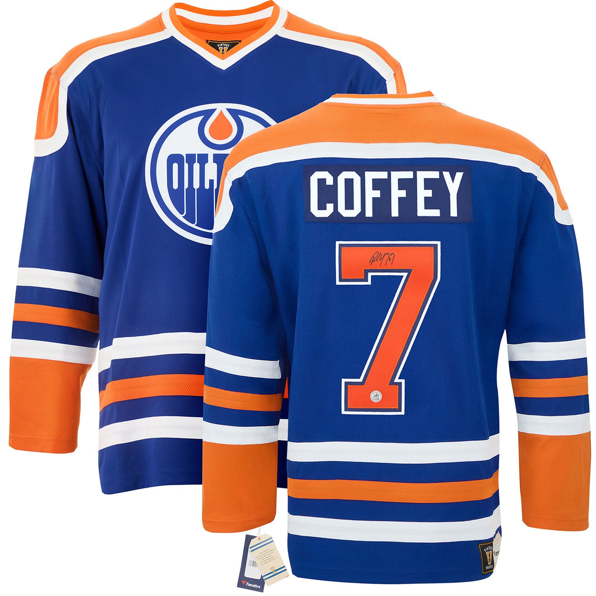 Paul Coffey Signed Edmonton Oilers Fanatics Throwback Jersey product image 3, provided for visual reference and product