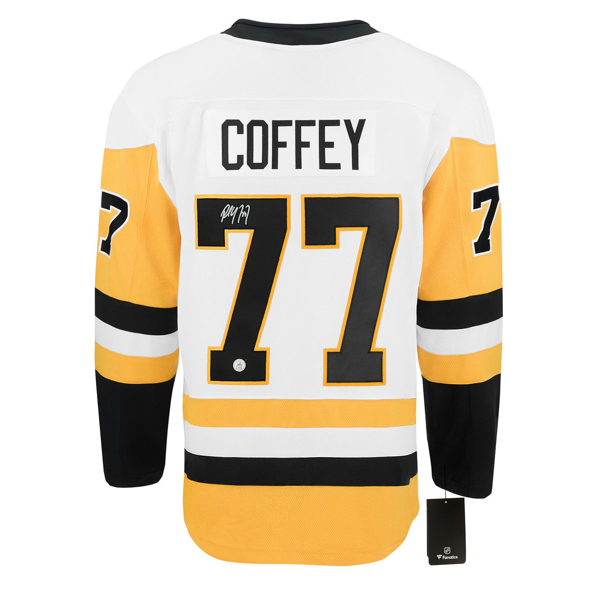 Paul Coffey Signed Pittsburgh Penguins White Fanatics Breakaway Jersey product image 1, provided for visual reference and