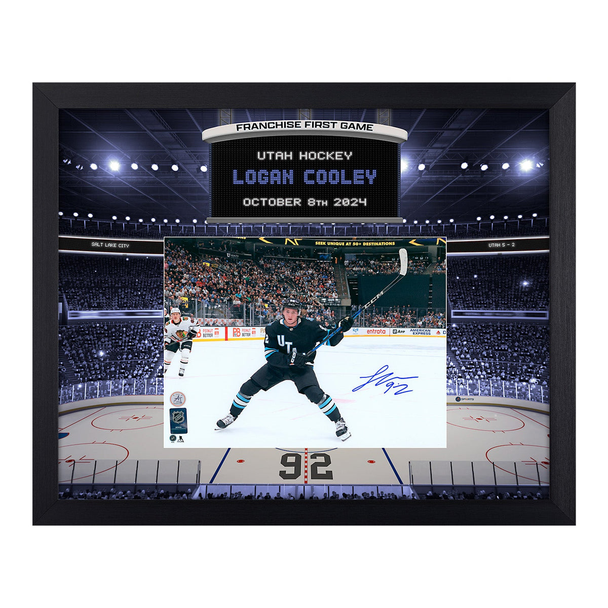 Logan Cooley Utah Hockey Club Signed Franchise 1st Game 23x27 Frame #/24 product image 1, provided for visual reference and