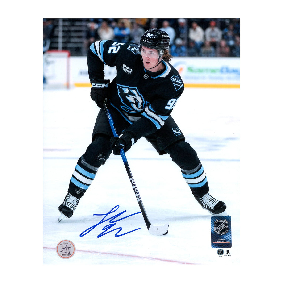 Logan Cooley Autographed Utah Mammoth Game Action 8x10 Photo product image 1, provided for visual reference and product