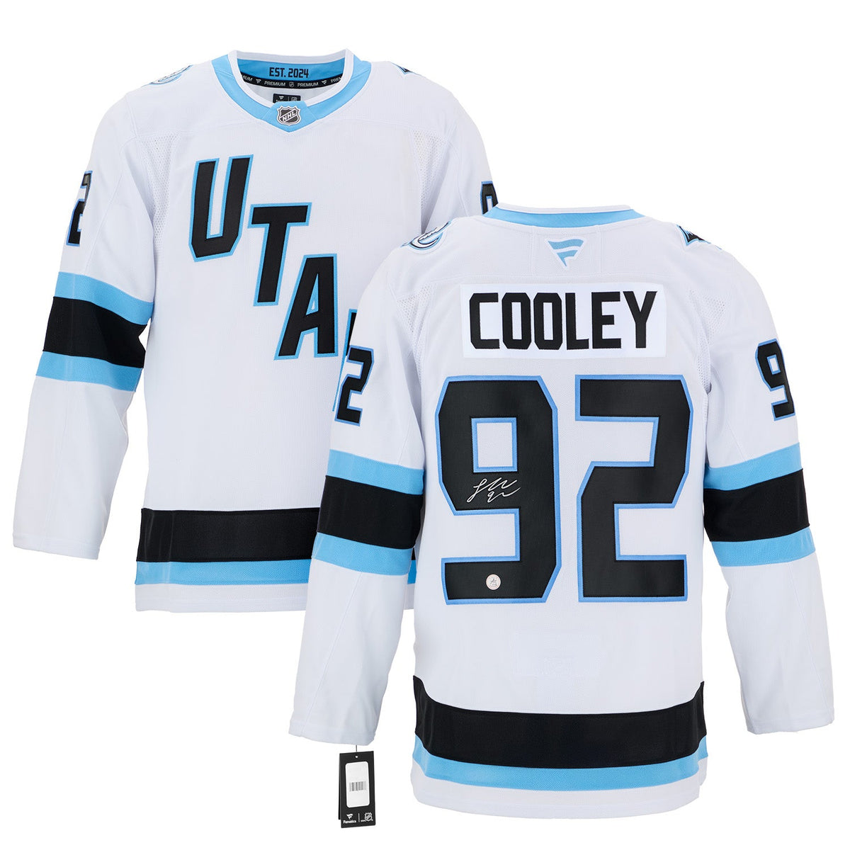 Logan Cooley Autographed Utah Mammoth White Fanatics Premium Jersey product image 3, provided for visual reference and