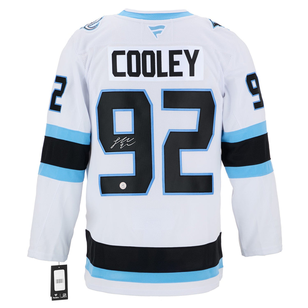 Logan Cooley Autographed Utah Mammoth White Fanatics Premium Jersey product image 1, provided for visual reference and