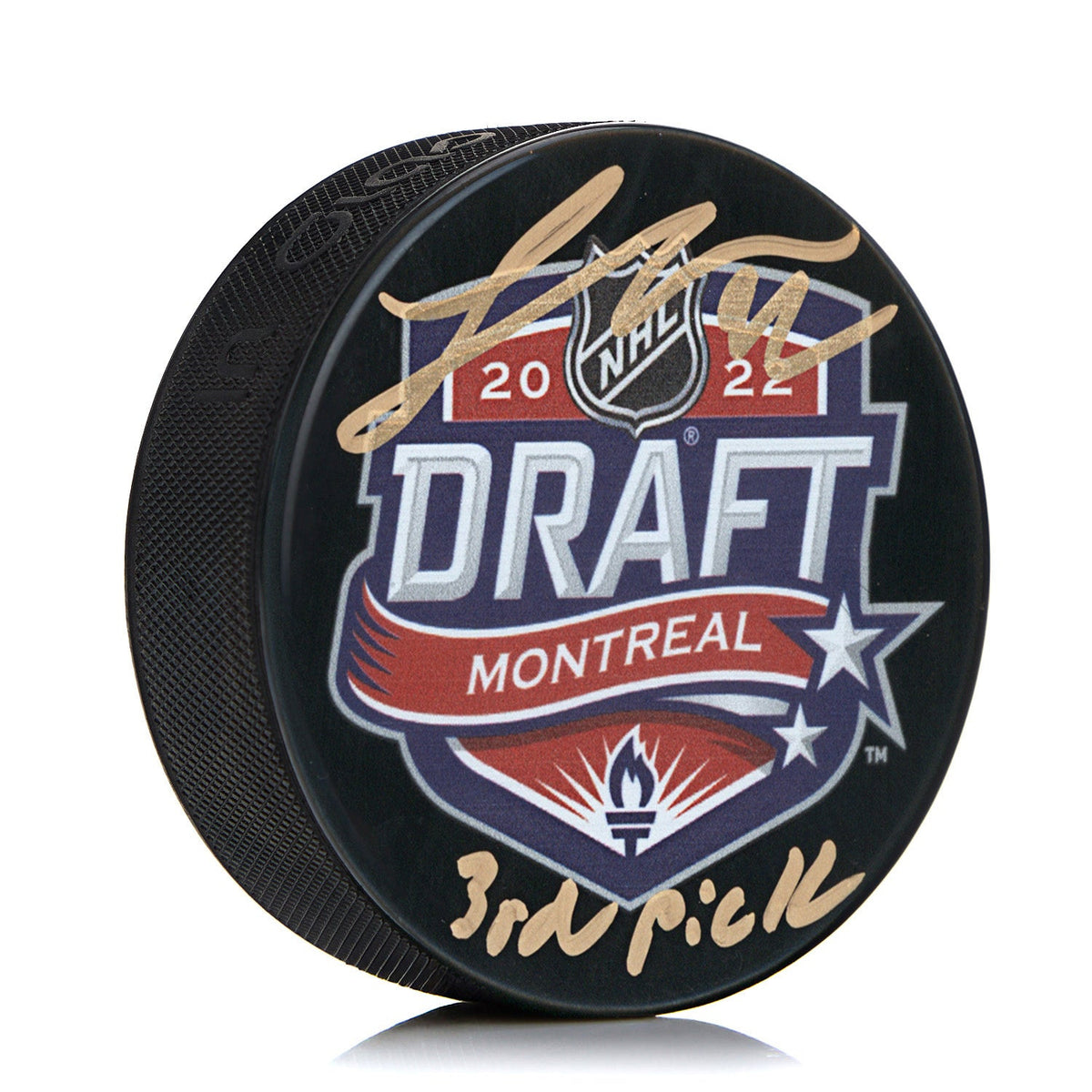 Logan Cooley Signed 2022 NHL Entry Draft Puck with 3rd Pick Note product image 1, provided for visual reference and product