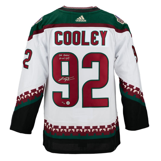 Logan Cooley Arizona Coyotes Signed & Dated 1st Goal adidas Jersey #/92 product image 1, provided for visual reference and