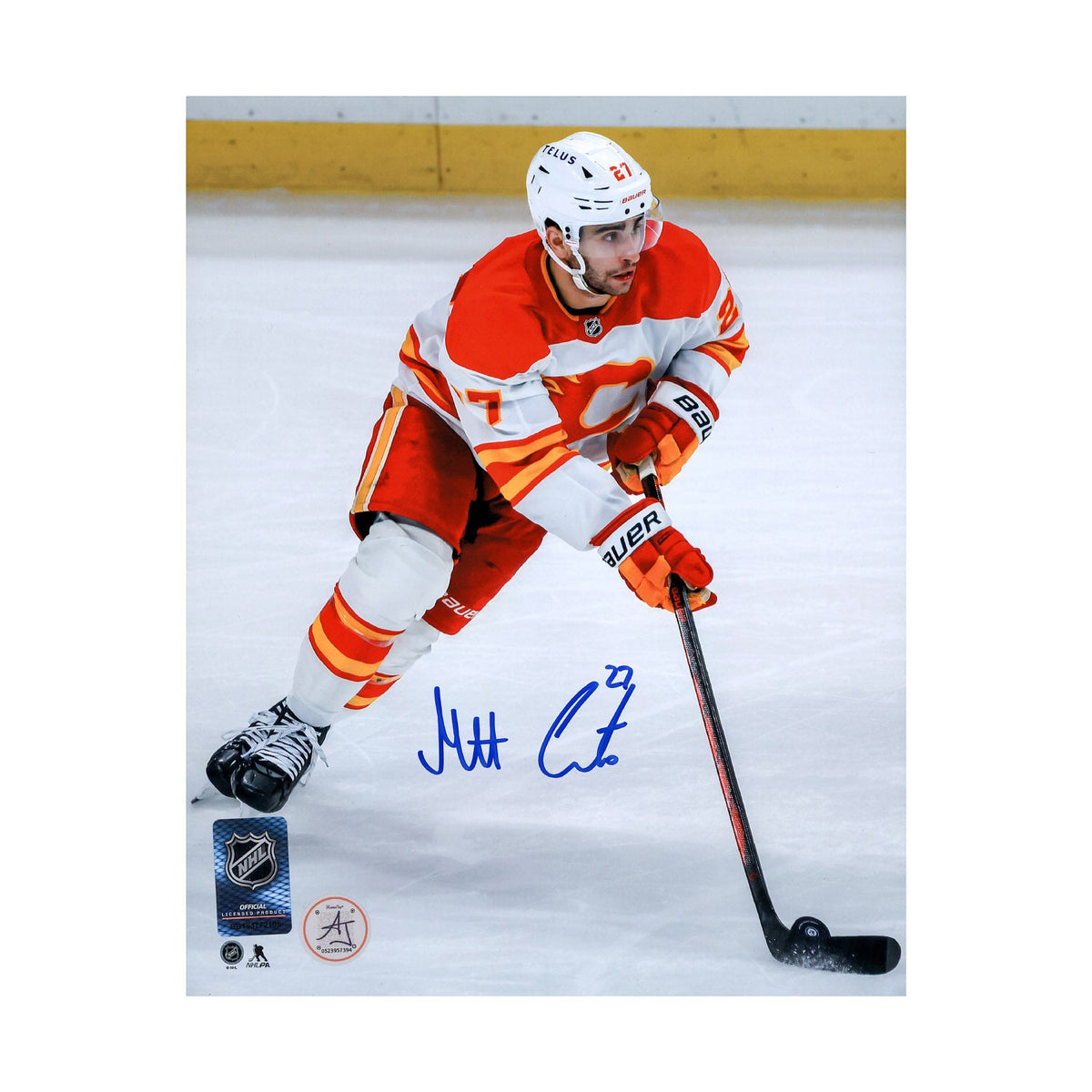 Matt Coronato Autographed Calgary Flames Puck Rush 8x10 Photo product image 1, provided for visual reference and product