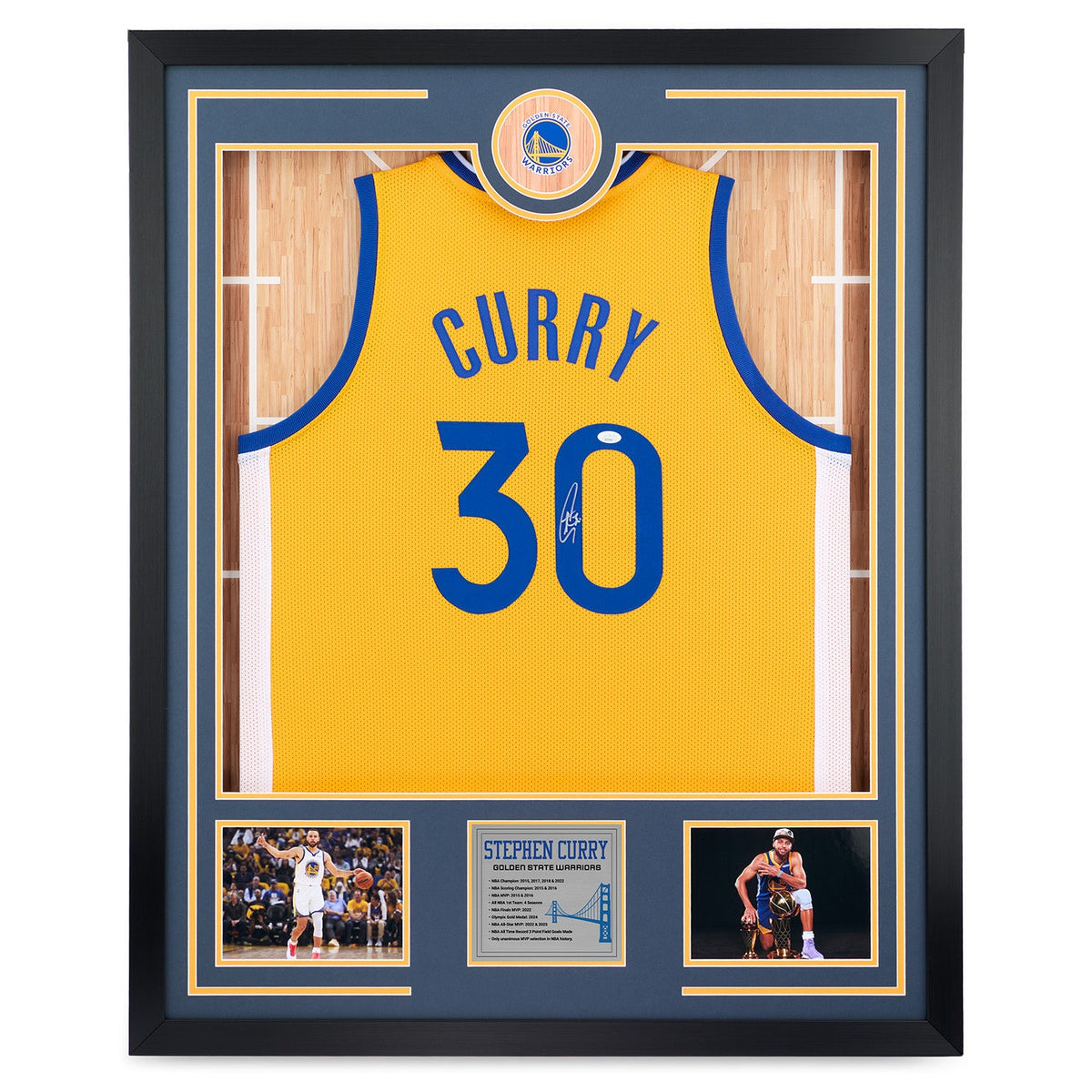 Steph Curry Signed Golden State Warriors Front Row Basketball 36x44 Jersey Frame product image 1, provided for visual