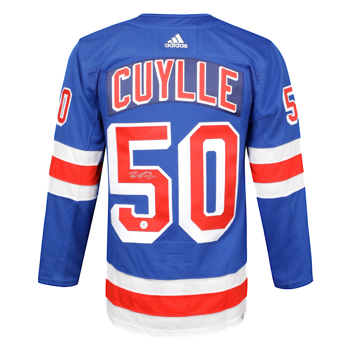 Will Cuylle Autographed New York Rangers Blue adidas Jersey product image 1, provided for visual reference and product