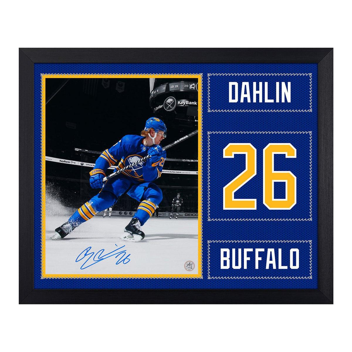 Rasmus Dahlin Signed Buffalo Sabres Uniform Graphic 19x23 Frame product image 1, provided for visual reference and product