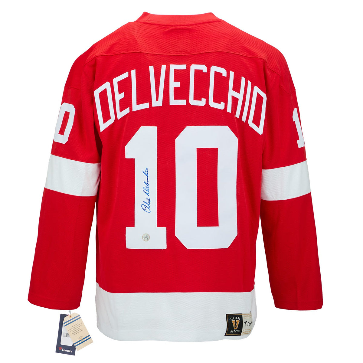 Alex Delvecchio Signed Detroit Red Wings Throwback Breakaway Jersey product image 1, provided for visual reference and