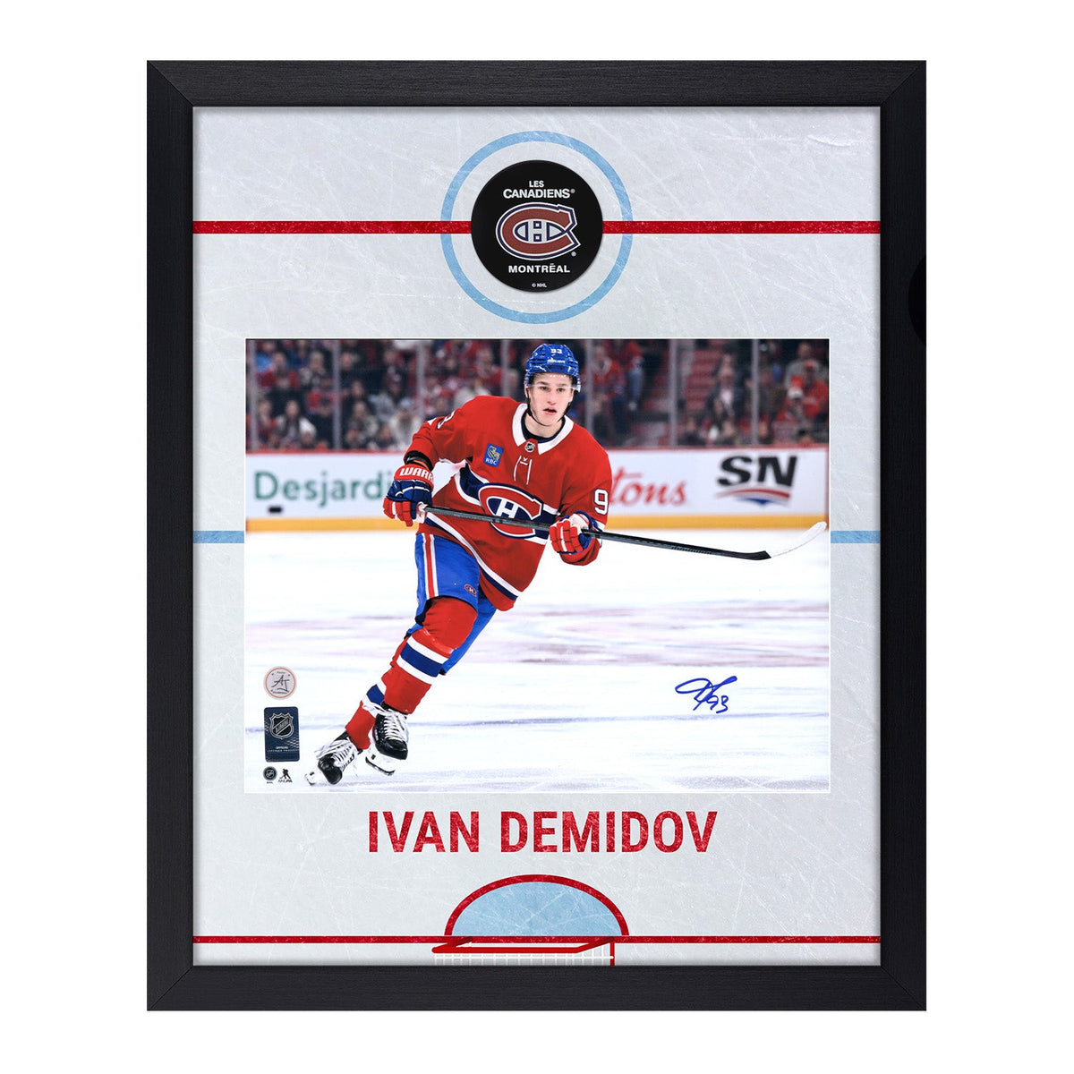 Ivan Demidov Autographed Montreal Canadiens Graphic Rink 18x22 Frame product image 1, provided for visual reference and