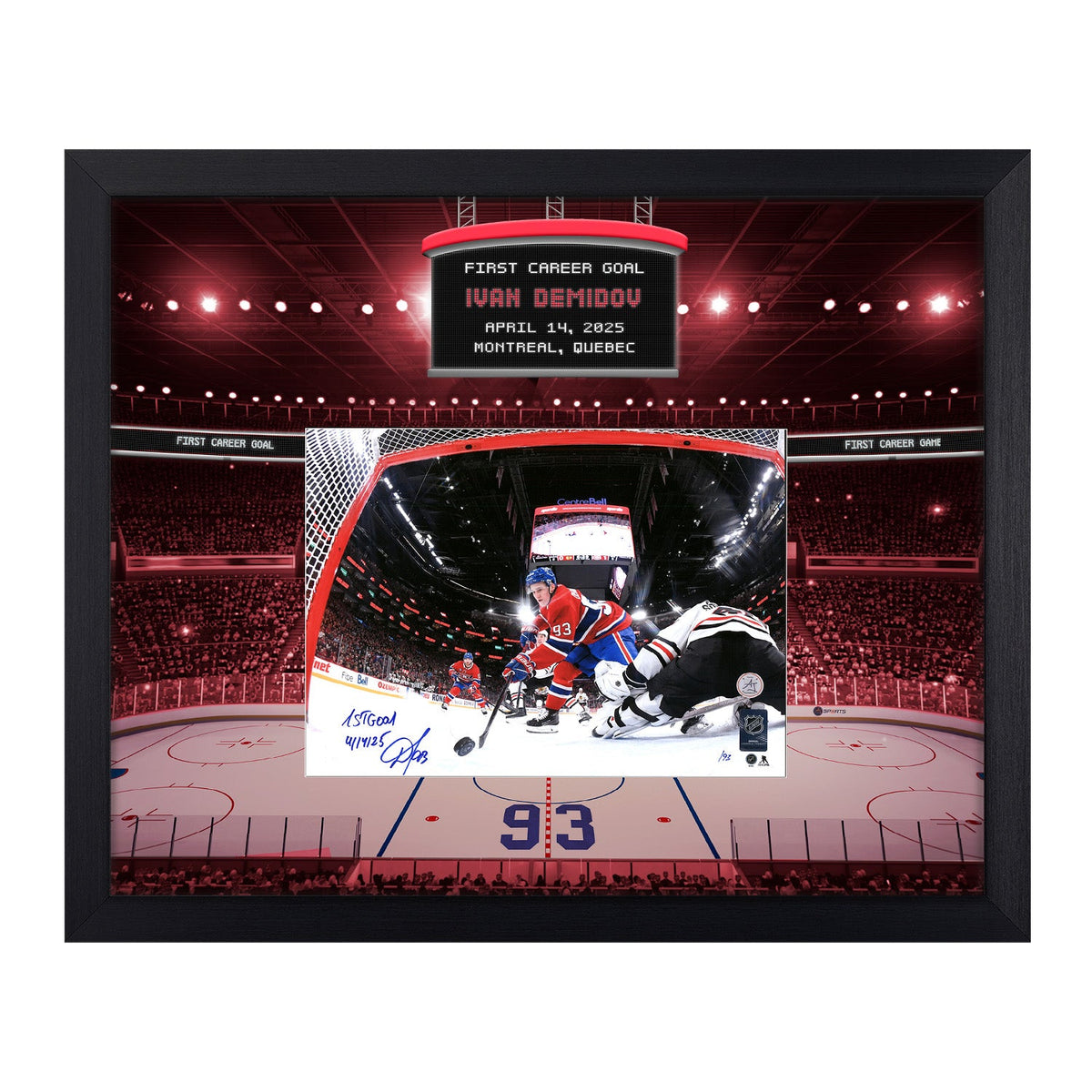 Ivan Demidov Montreal Canadiens Signed 1st Goal Scoreboard 22x26 Frame #/93 product image 1, provided for visual reference