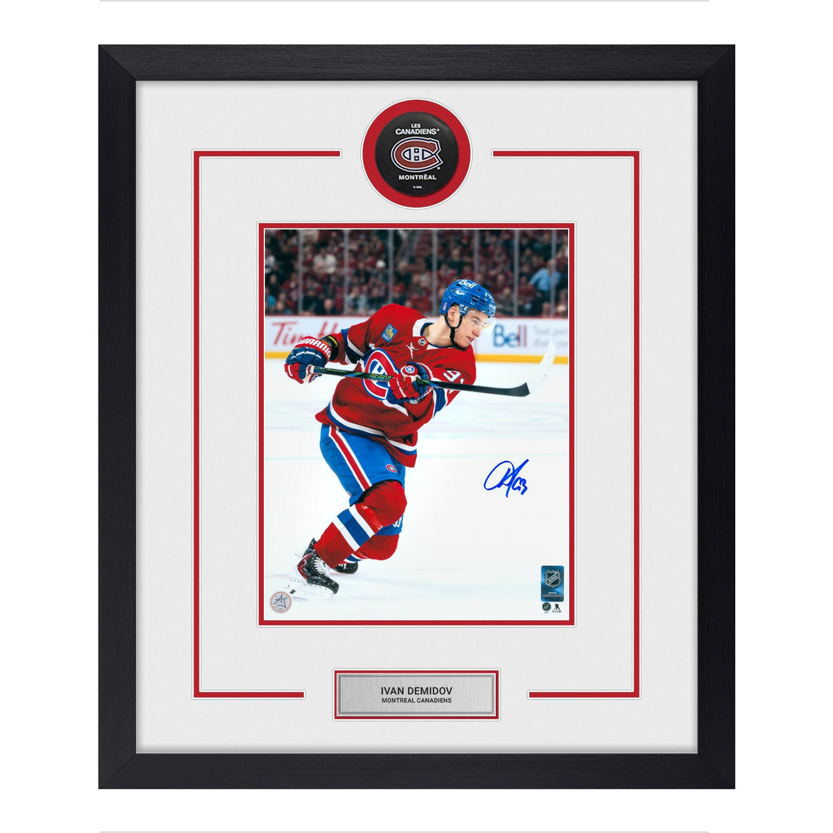 Ivan Demidov Autographed Montreal Canadiens Puck Logo 22x26 Frame product image 1, provided for visual reference and product