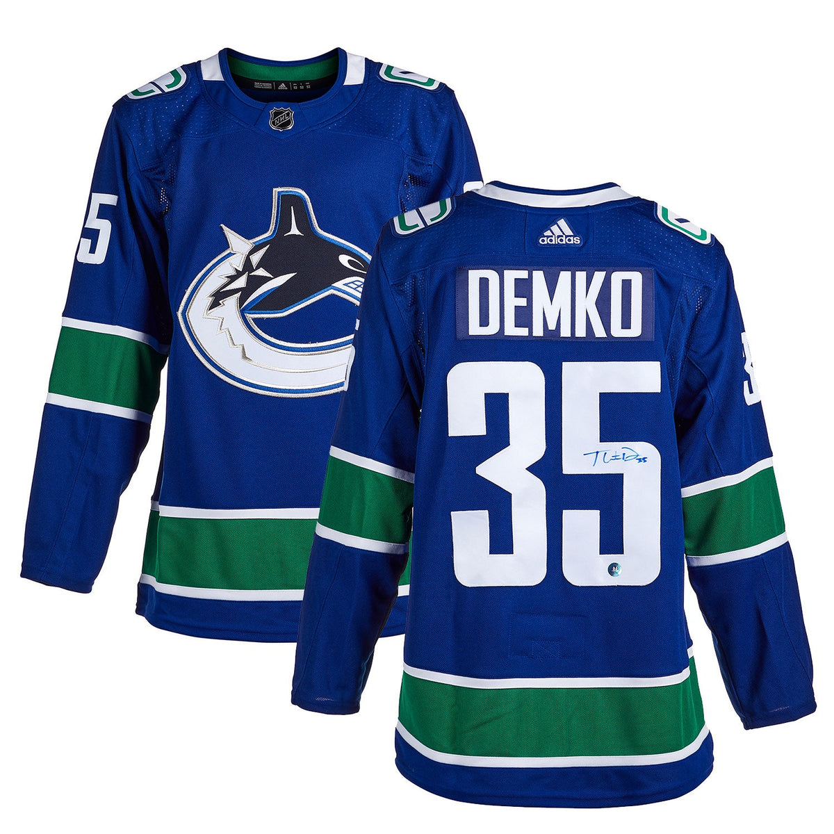 Thatcher Demko Autographed Vancouver Canucks Blue adidas Jersey product image 3, provided for visual reference and product