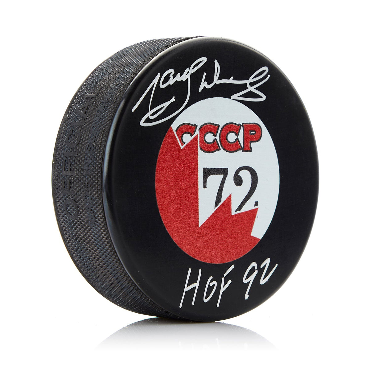 Marcel Dionne Signed Team Canada 1972 Summit Series Puck with HOF Note product image 1, provided for visual reference and