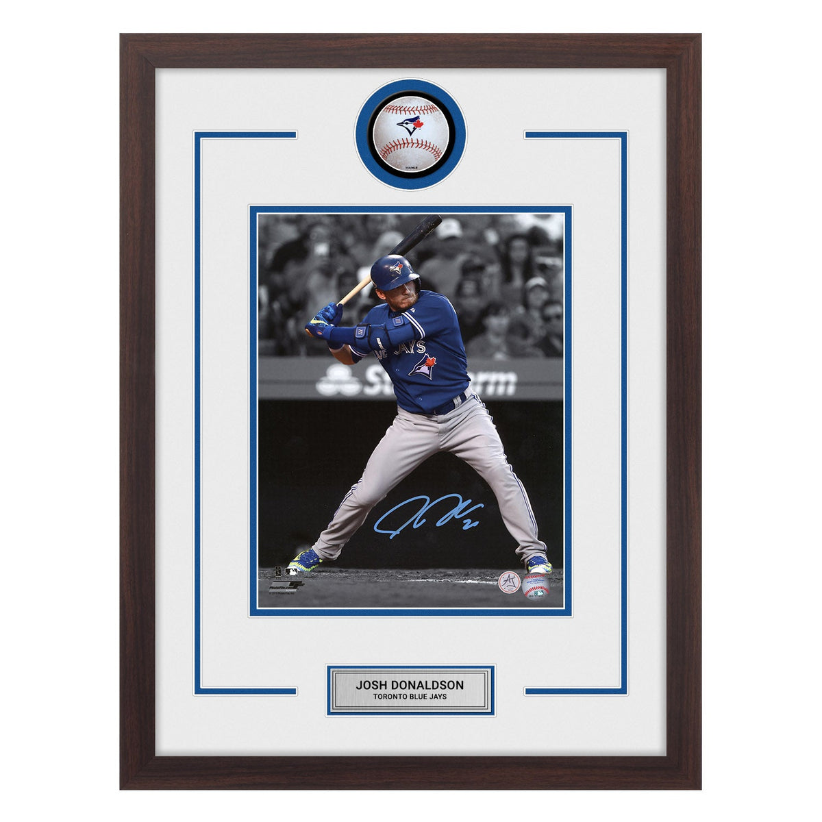 Josh Donaldson Autographed Toronto Blue Jays Baseball Logo 20x26 Frame product image 1, provided for visual reference and