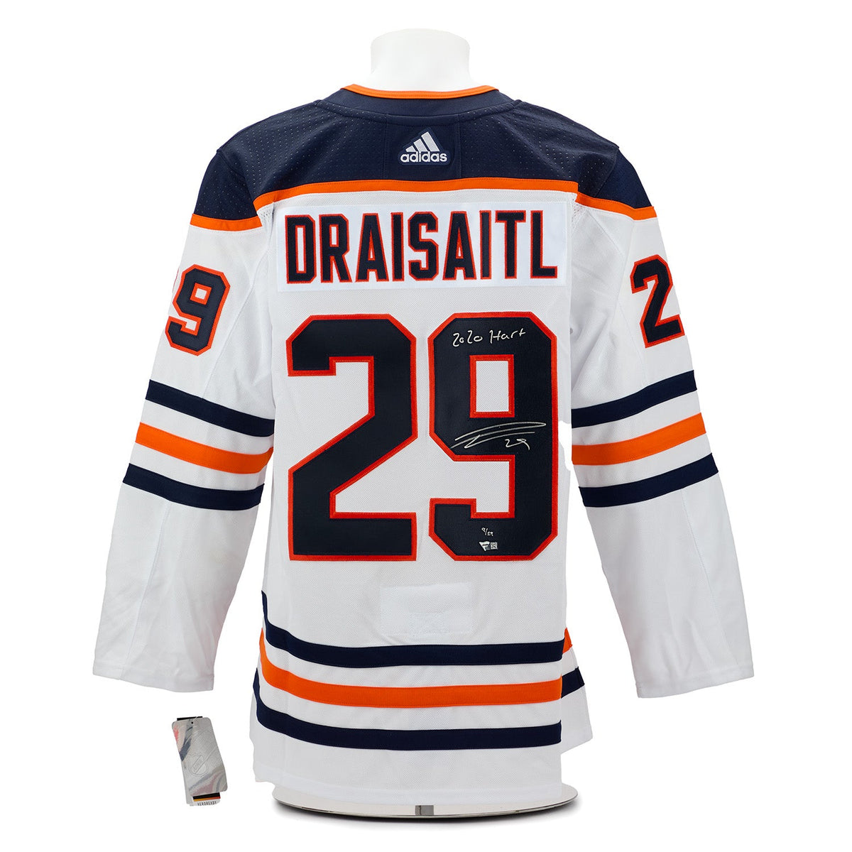 Leon Draisaitl Edmonton Oilers Signed 2020 Hart White adidas Jersey #9/29 product image 1, provided for visual reference and