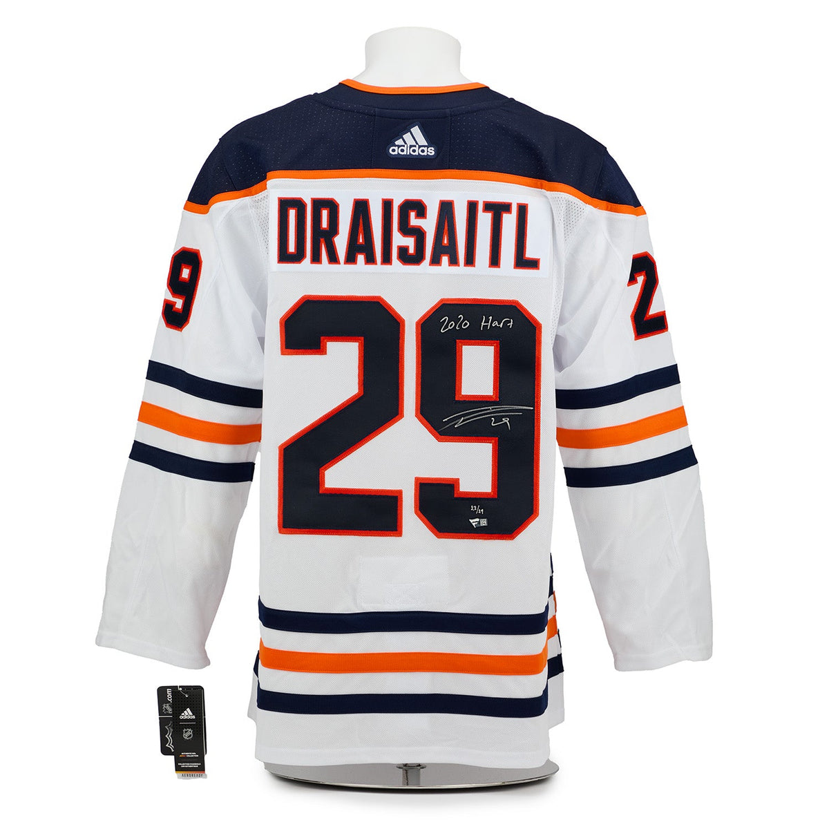 Leon Draisaitl Edmonton Oilers Signed 2020 Hart White adidas Jersey #23/29 product image 1, provided for visual reference