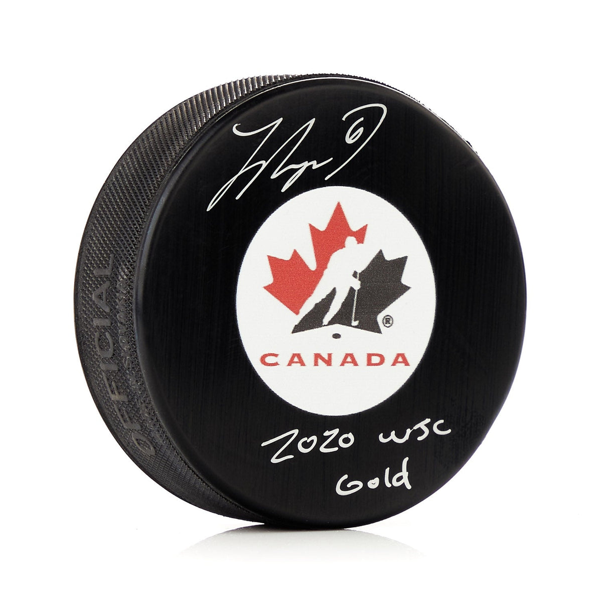 Jamie Drysdale Signed Team Canada Hockey Puck with 2020 WJC Gold Note product image 1, provided for visual reference and