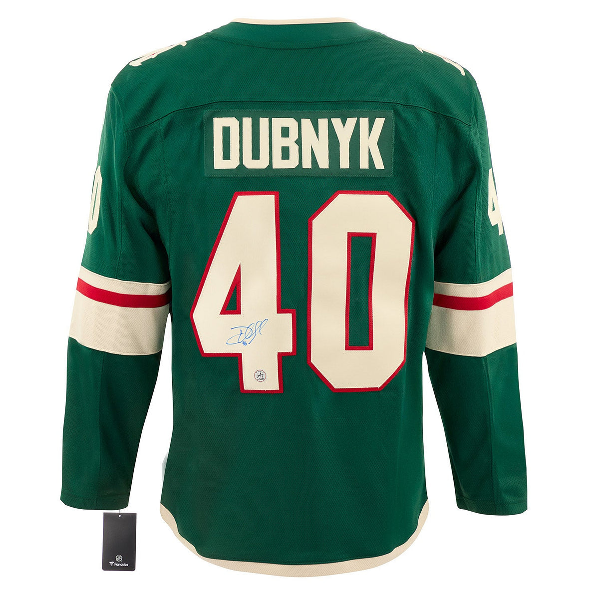 Devan Dubnyk Autographed Minnesota Wild Fanatics Breakaway Jersey product image 1, provided for visual reference and product
