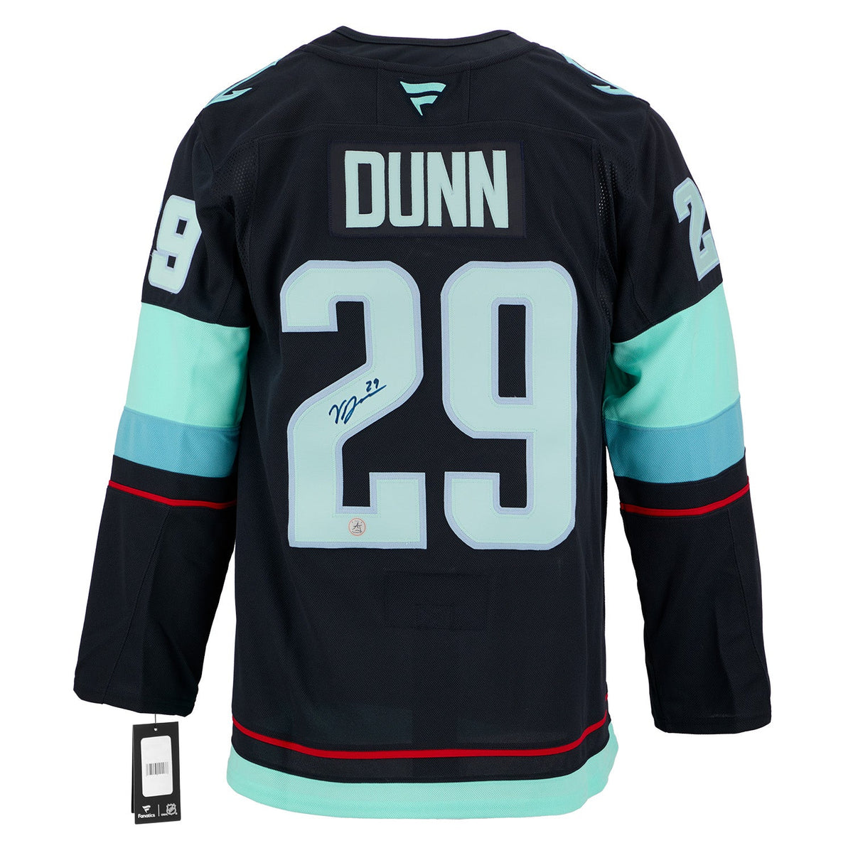 Vince Dunn Autographed Seattle Kraken Fanatics Premium Jersey product image 1, provided for visual reference and product