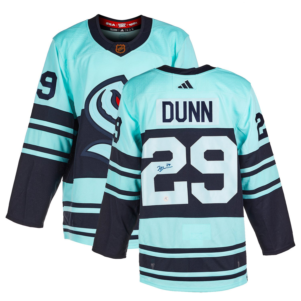 Vince Dunn Signed Seattle Kraken Reverse Retro 2.0 adidas Jersey product image 3, provided for visual reference and product