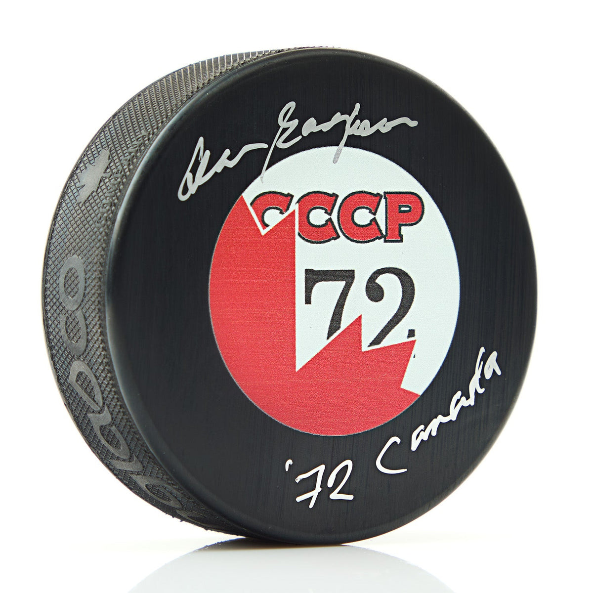 Alan Eagleson Signed Team Canada 1972 Summit Series Puck with 72 Canada Note product image 1, provided for visual reference