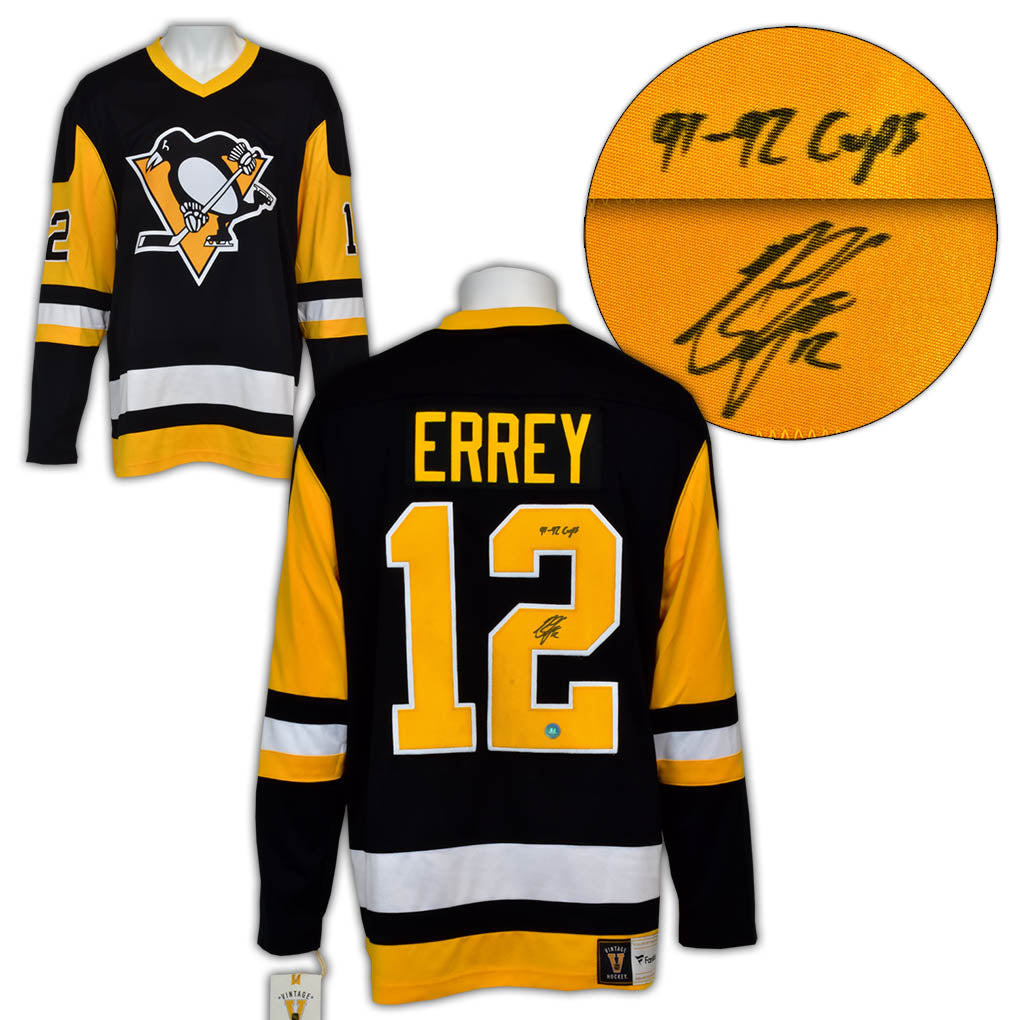 Bob Errey Signed Pittsburgh Penguins Fanatics Throwback Jersey product image 1, provided for visual reference and product