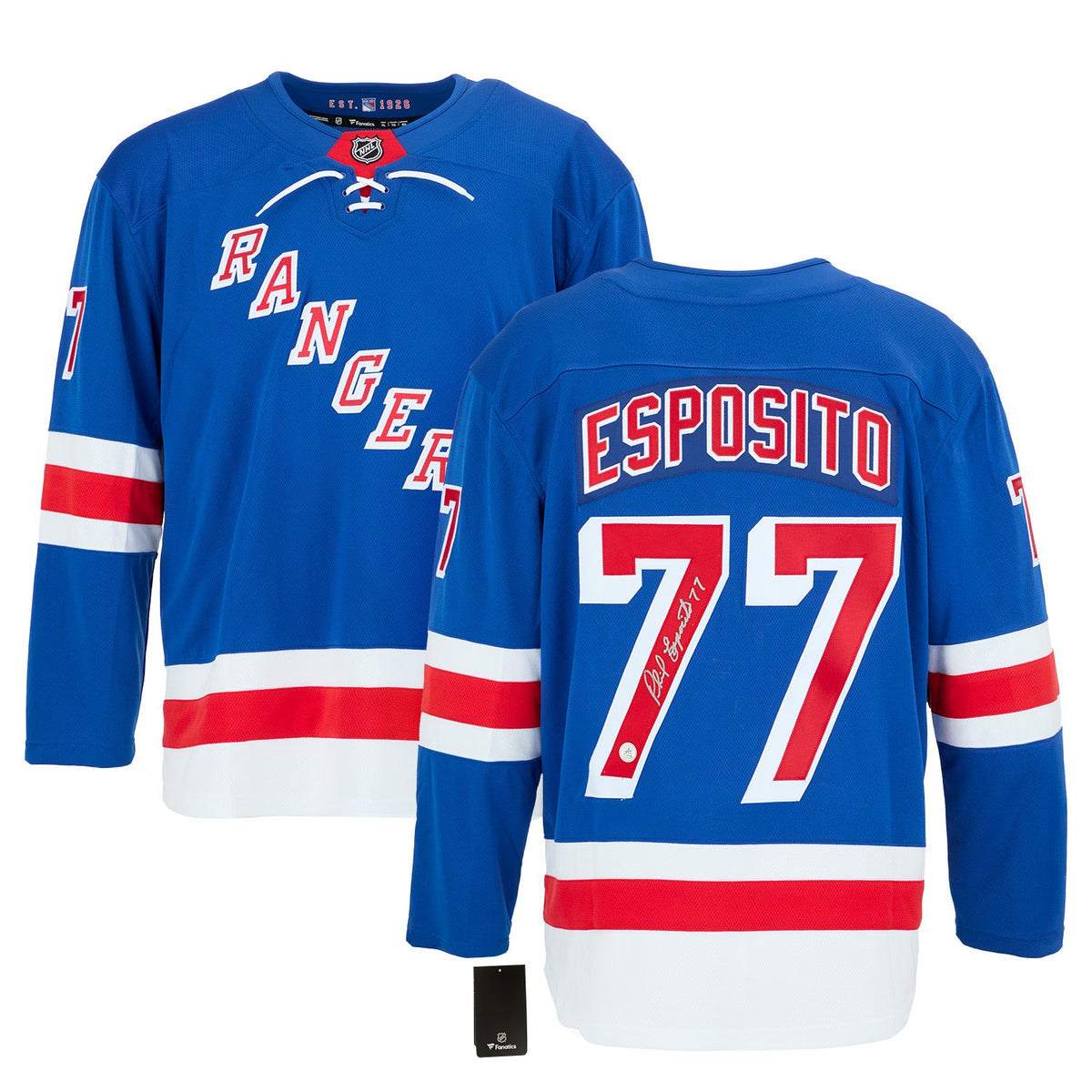 Phil Esposito Signed New York Rangers Fanatics Breakaway Jersey product image 3, provided for visual reference and product