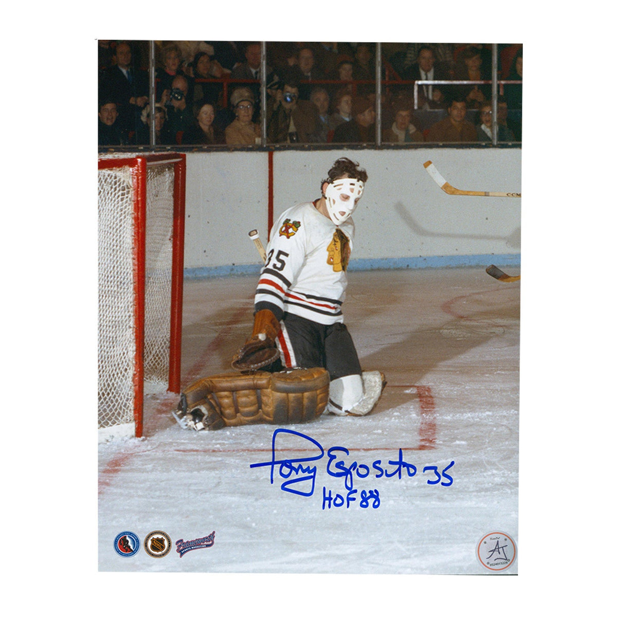 Tony Esposito Signed & Inscribed Chicago Blackhawks Butterfly Save 8x10 Photo product image 1, provided for visual reference