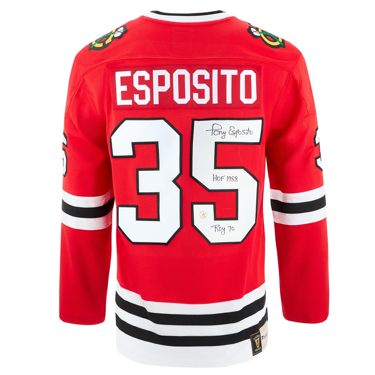 Tony Esposito Signed & Inscribed Chicago Blackhawks Fanatics Throwback Jersey product image 1, provided for visual reference