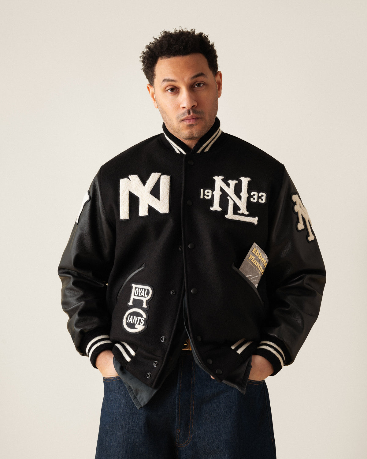 Negro League Wool & Leather Varsity Jacket product image 2, provided for visual reference and product detail review