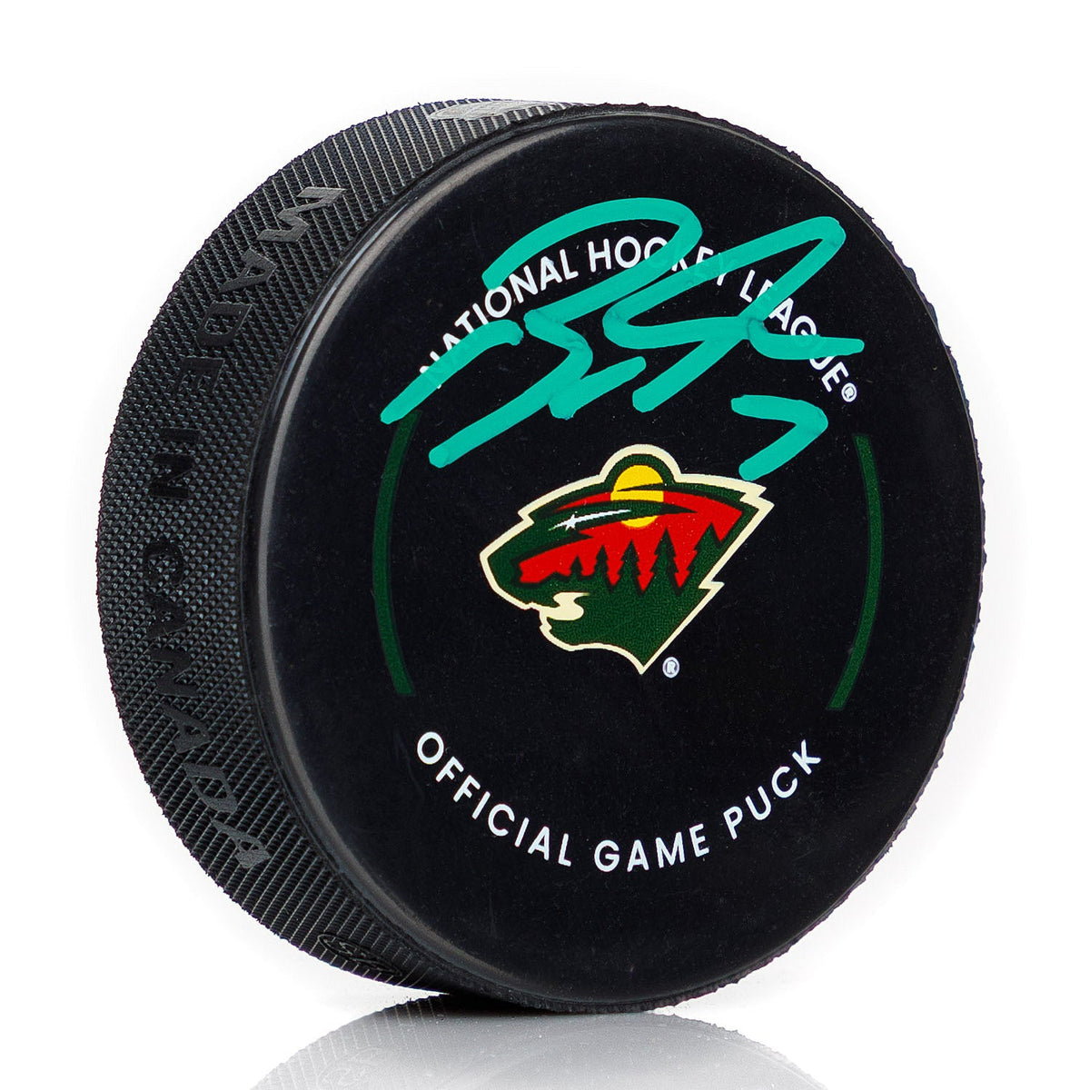 Brock Faber Signed Minnesota Wild Official Game Puck product image 1, provided for visual reference and product detail review