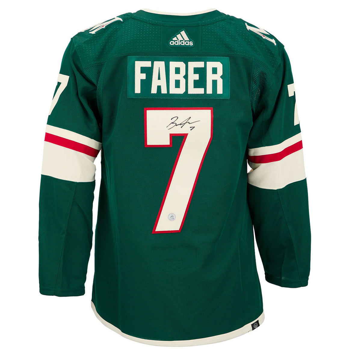 Brock Faber Autographed Minnesota Wild Green adidas Jersey product image 1, provided for visual reference and product detail