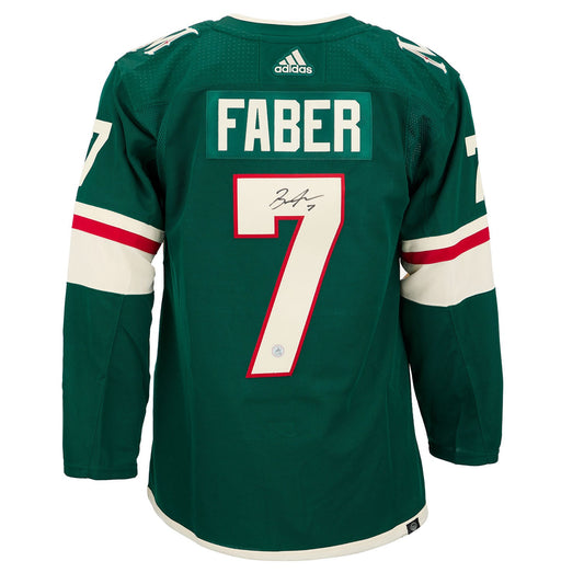 Brock Faber Autographed Minnesota Wild Green adidas Jersey product image 1, provided for visual reference and product detail