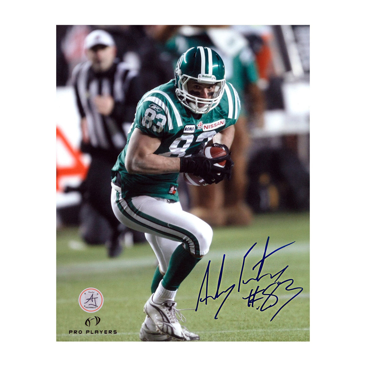 Andy Fantuz Autographed Saskatchewan Roughriders Football 8x10 Photo product image 1, provided for visual reference and