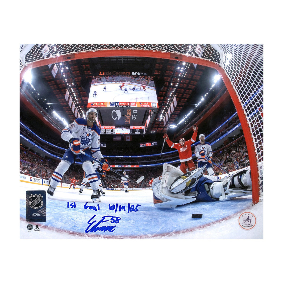Emmitt Finnie Signed & Dated 1st Goal Detroit Red Wings 1st NHL Goal 8x10 Photo product image 1, provided for visual