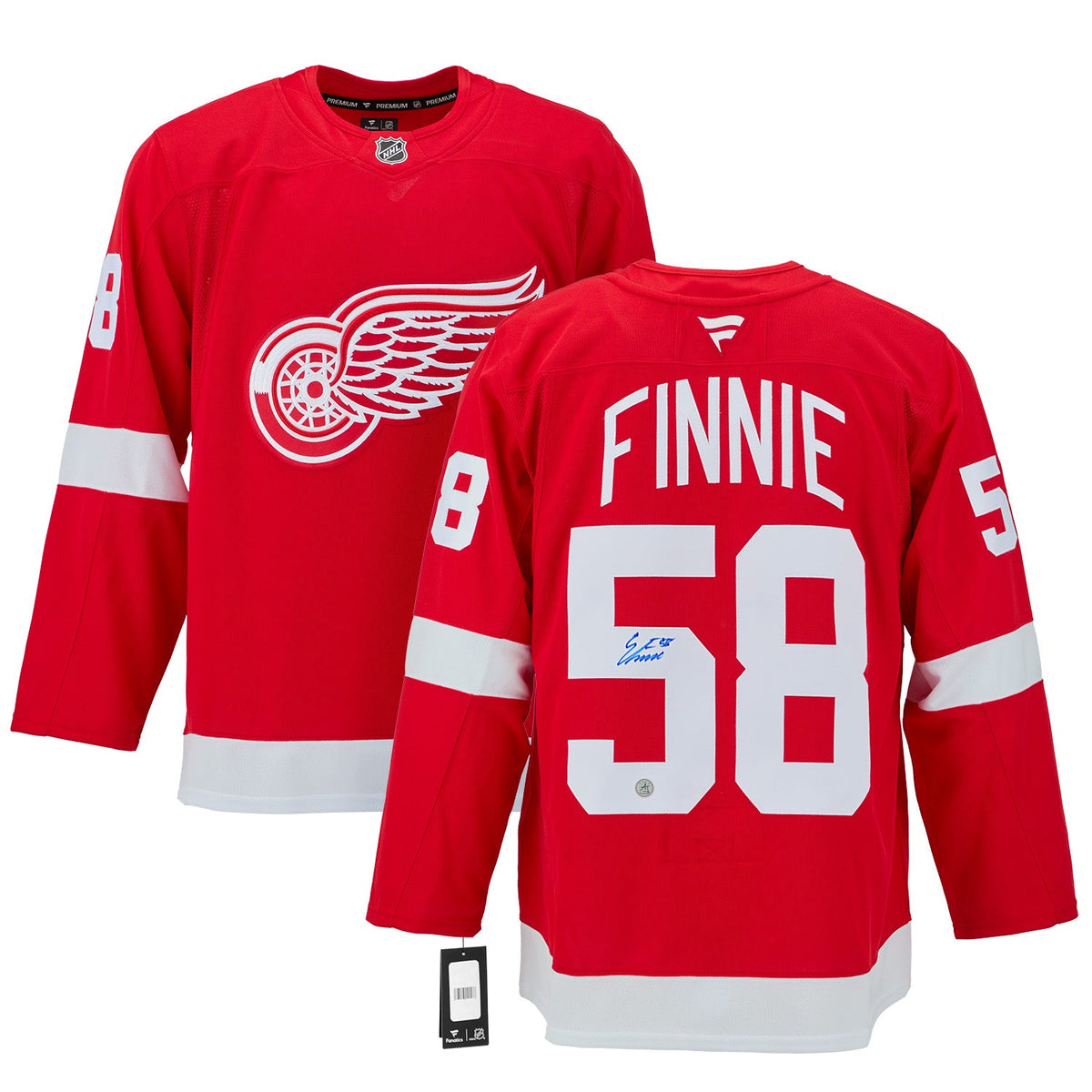 Emmitt Finnie Autographed Detroit Red Wings Fanatics Premium Jersey product image 3, provided for visual reference and